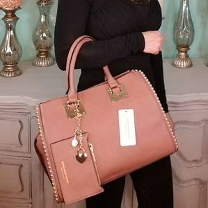 Marc New York Large Blush and Gold Leather Handbag